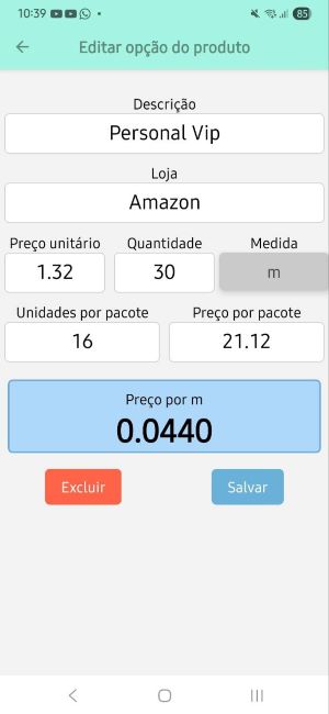 Tela: lista de opções