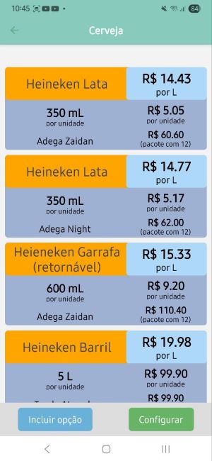 Tela: lista de opções